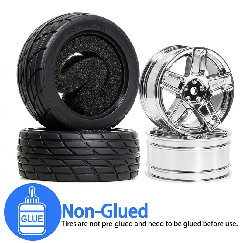 Wheel Rim Rc - ABXE-1/10 RCカー オンロード フラットレーシングタイヤ、タミヤクライミングカー用プラスチックホイールリム、風切りホイールハブ シルバー