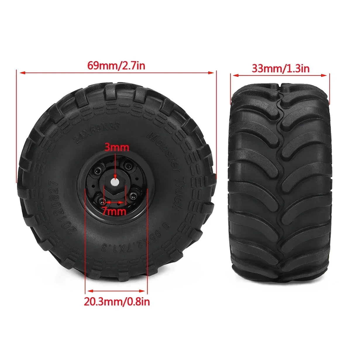 4個入りモンスタートラックタイヤ、ホイールリム付き、1:24 - Wheel Rim Rc のレビューと価格